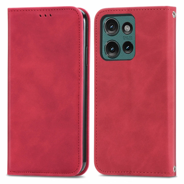For Motorola Edge 2024 Retro Skin Feel Magnetic Flip Leather Phone Case(Red) - Motorola Cases by PMC Jewellery | Online Shopping South Africa | PMC Jewellery | Buy Now Pay Later Mobicred