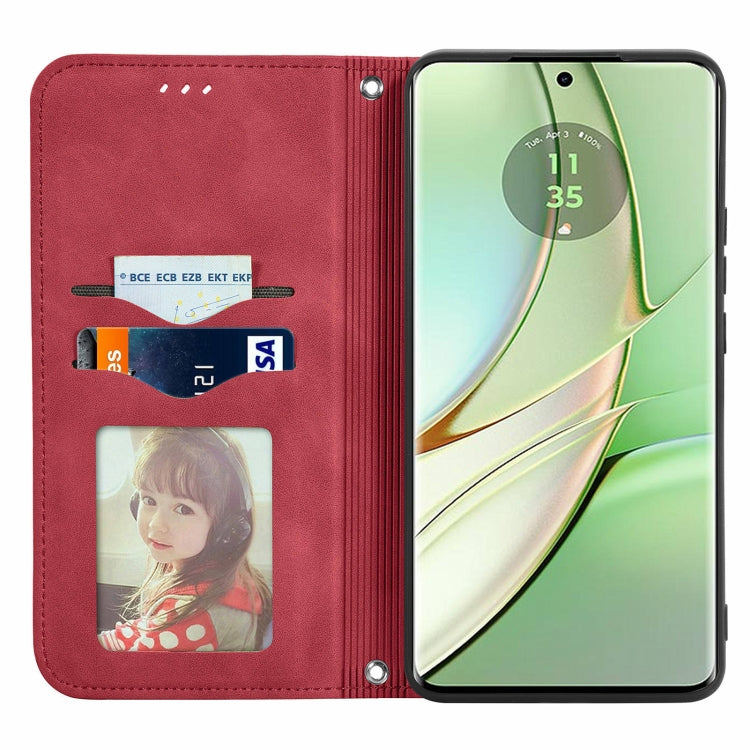 For Motorola Edge 2024 Retro Skin Feel Magnetic Flip Leather Phone Case(Red) - Motorola Cases by PMC Jewellery | Online Shopping South Africa | PMC Jewellery | Buy Now Pay Later Mobicred