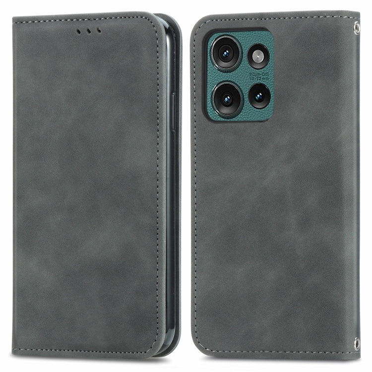 For Motorola Edge 2024 Retro Skin Feel Magnetic Flip Leather Phone Case(Grey) - Motorola Cases by PMC Jewellery | Online Shopping South Africa | PMC Jewellery | Buy Now Pay Later Mobicred