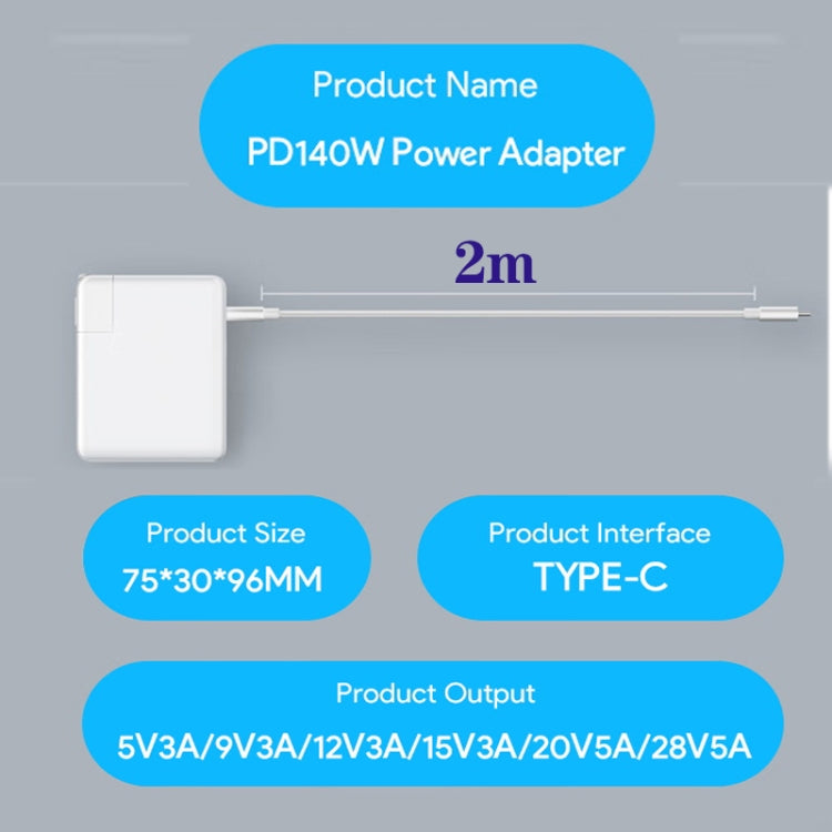PD3.1 140W USB-C PD Laptop Power Adapter + 2m 5A USB-C to USB-C Data Cable US Plug - Cable & Adapter by PMC Jewellery | Online Shopping South Africa | PMC Jewellery | Buy Now Pay Later Mobicred