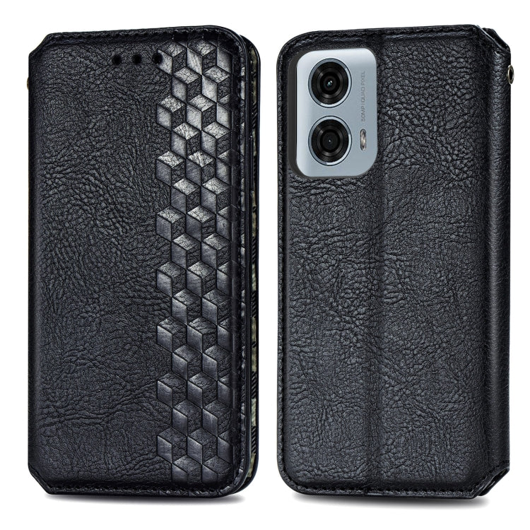 For Motorola Moto G24 Power Cubic Grid Pressed Magnetic Leather Phone Case(Black) - Motorola Cases by PMC TechLife | Online Shopping South Africa | PMC TechLife | Buy Now Pay Later Mobicred