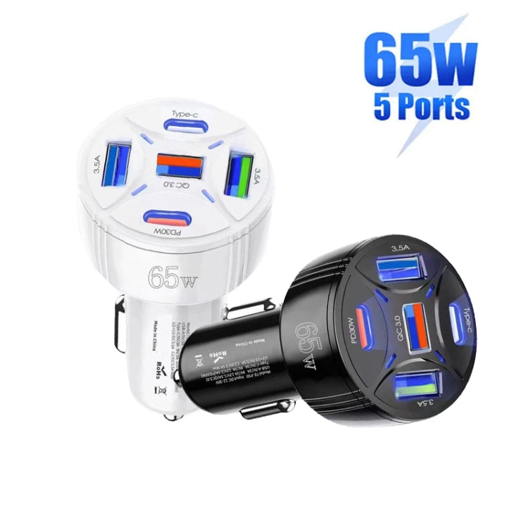 TE-P50 65W PD30W Type-C x 2 + USB x 3 Multi Port Car Charger(White) - Car Charger by PMC TechLife | Online Shopping South Africa | PMC TechLife | Buy Now Pay Later Mobicred