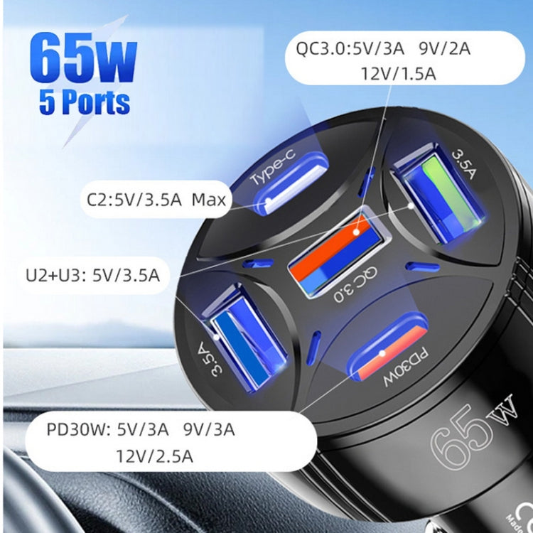 TE-P50 65W PD30W Type-C x 2 + USB x 3 Multi Port Car Charger(White) - Car Charger by PMC TechLife | Online Shopping South Africa | PMC TechLife | Buy Now Pay Later Mobicred