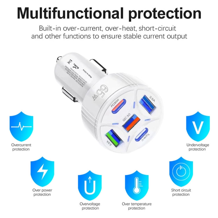 TE-P50 65W PD30W Type-C x 2 + USB x 3 Multi Port Car Charger(White) - Car Charger by PMC TechLife | Online Shopping South Africa | PMC TechLife | Buy Now Pay Later Mobicred