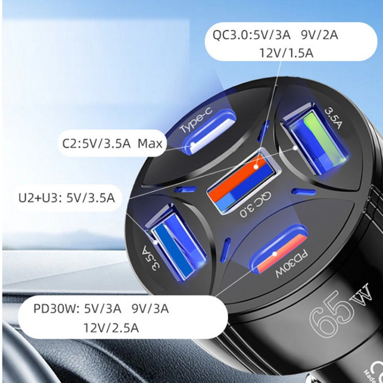 TE-P50 65W PD30W Type-C x 2 + USB x 3 Multi Port Car Charger(White) - Car Charger by PMC TechLife | Online Shopping South Africa | PMC TechLife | Buy Now Pay Later Mobicred