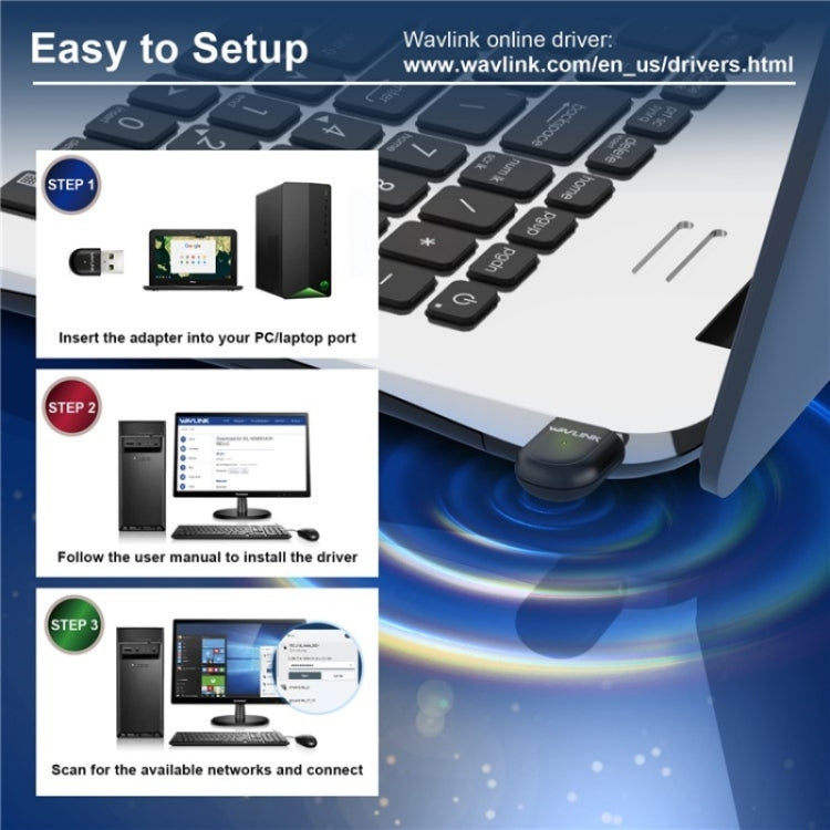 WAVLINK WN691A1F 5GHz / 2.4GHz Wireless Dongle AC650 USB 2.0 WiFi Adapter - free shipping - PMC Jewellery - Order now!