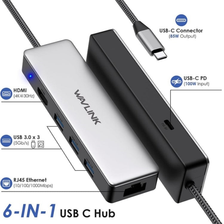 WAVLINK UHP3413 6 in 1 4K Thunderbolt 3 Type-C Devices Hub Adapter USB-C Docking Station - free shipping - PMC Jewellery - Order now!