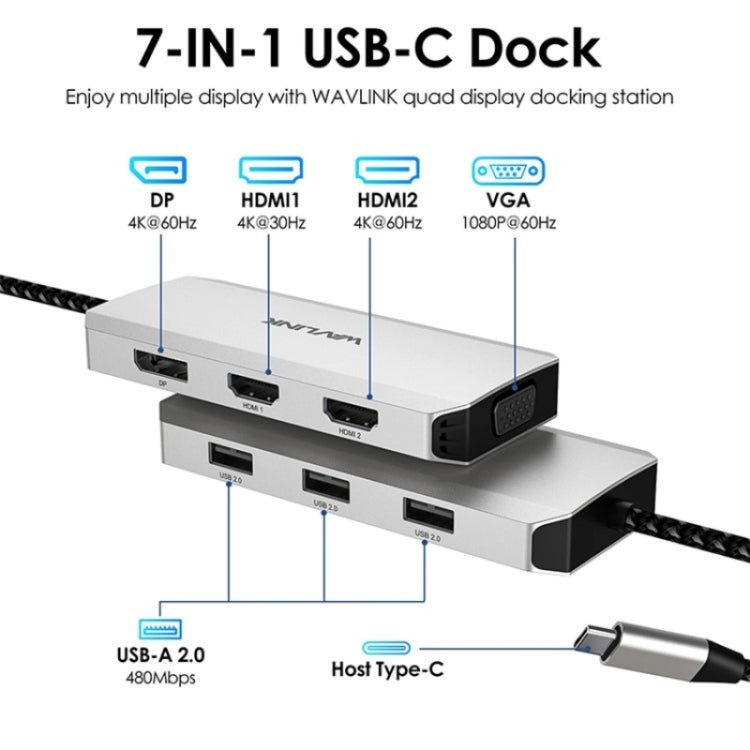 WAVLINK UMD304 Converter USB-C to Dual HD 4K 60Hz  HUB 7-in-1 Laptop Docking Station - free shipping - PMC Jewellery - Order now!
