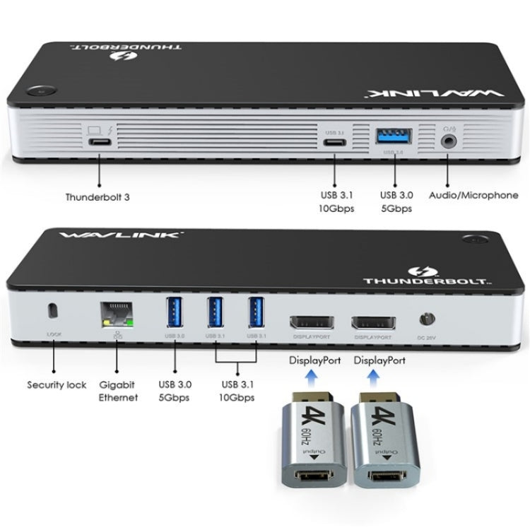 WAVLINK UTD21H 11 in 1 4K Dual DisplayPort Hub Converter Thunderbolt 3 Docking Station, Plug:UK Plug - free shipping - PMc TechLife - Order now!