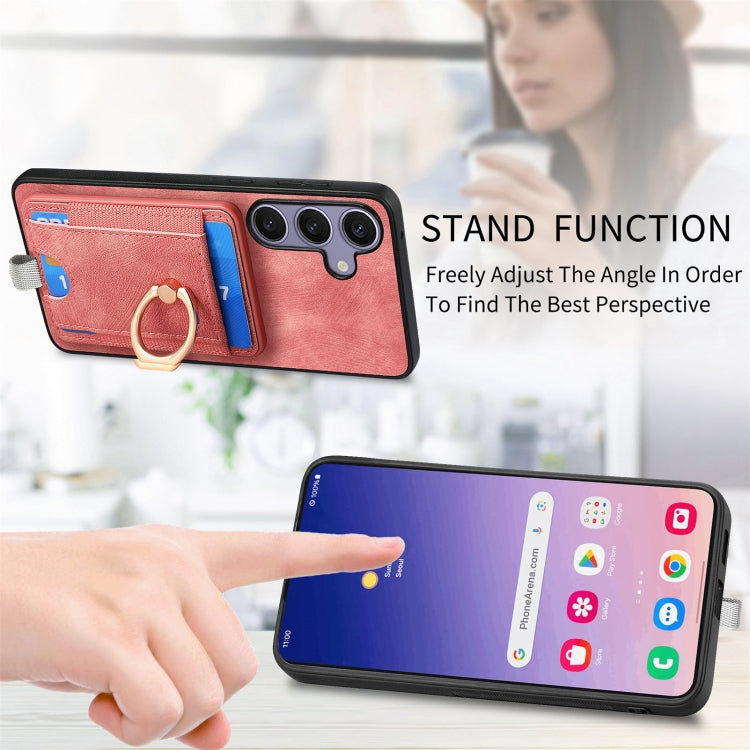 For Samsung Galaxy S25 5G Retro Splitable Magnetic Card Bag Leather Phone Case(Pink) - Galaxy Phone Cases by PMC Jewellery | Online Shopping South Africa | PMC Jewellery | Buy Now Pay Later Mobicred