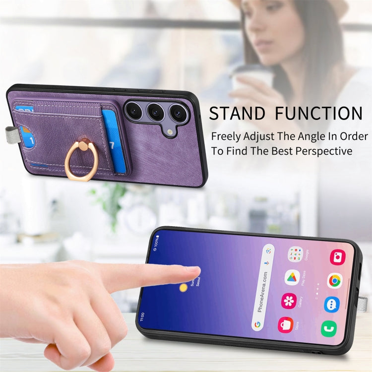 For Samsung Galaxy S25 5G Retro Splitable Magnetic Card Bag Leather Phone Case(Purple) - free shipping - PMC Jewellery - Order now!