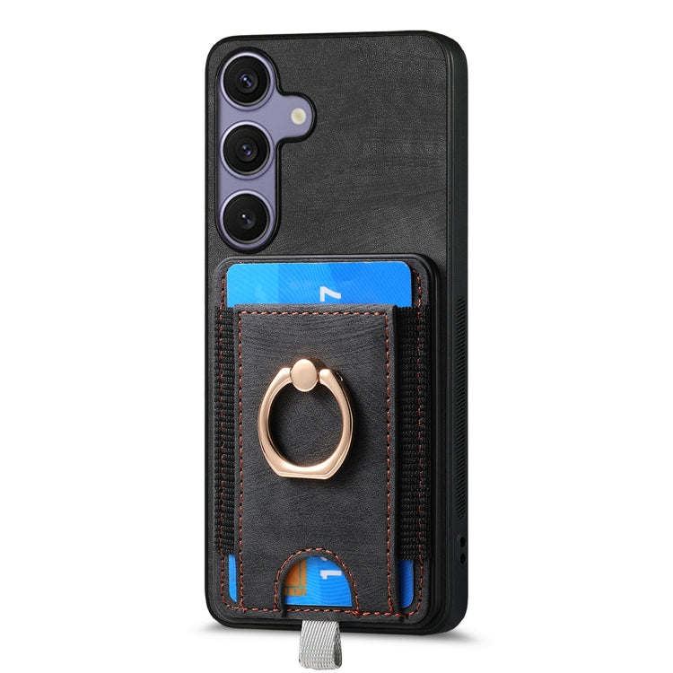 For Samsung Galaxy S25+ 5G Retro Splitable Magnetic Card Bag Leather Phone Case(Black) - Galaxy Phone Cases by PMC Jewellery | Online Shopping South Africa | PMC Jewellery | Buy Now Pay Later Mobicred