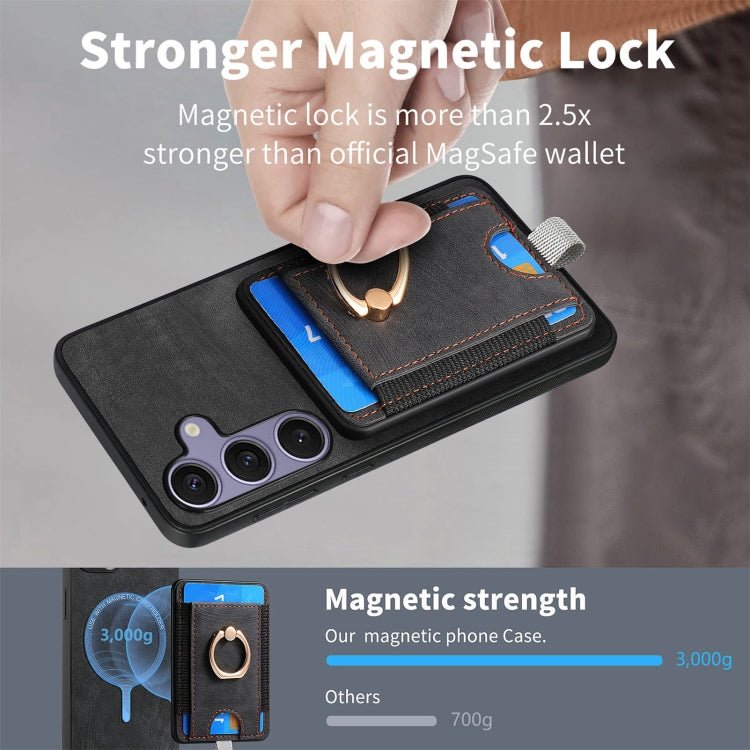 For Samsung Galaxy S25+ 5G Retro Splitable Magnetic Card Bag Leather Phone Case(Black) - Galaxy Phone Cases by PMC Jewellery | Online Shopping South Africa | PMC Jewellery | Buy Now Pay Later Mobicred