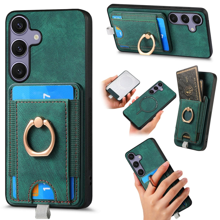 For Samsung Galaxy S25+ 5G Retro Splitable Magnetic Card Bag Leather Phone Case(Green) - Galaxy Phone Cases by PMC Jewellery | Online Shopping South Africa | PMC Jewellery | Buy Now Pay Later Mobicred