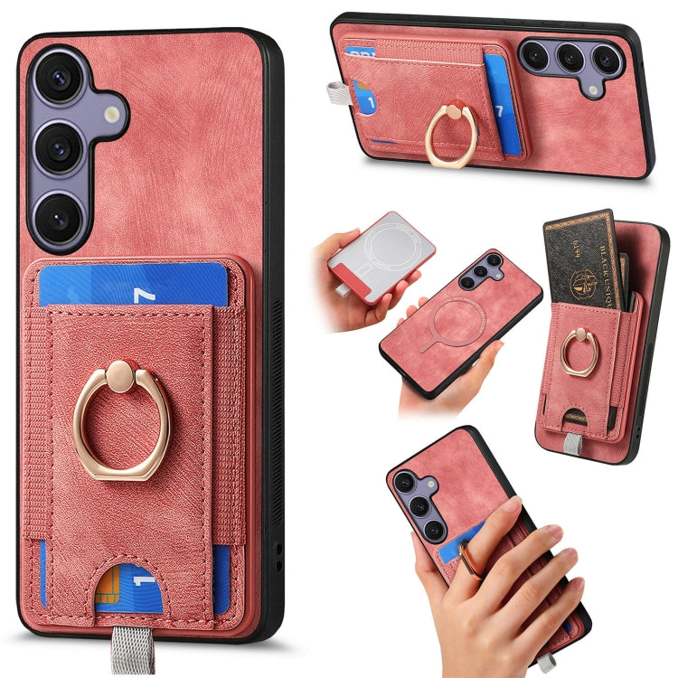 For Samsung Galaxy S25+ 5G Retro Splitable Magnetic Card Bag Leather Phone Case(Pink) - Galaxy Phone Cases by PMC Jewellery | Online Shopping South Africa | PMC Jewellery | Buy Now Pay Later Mobicred