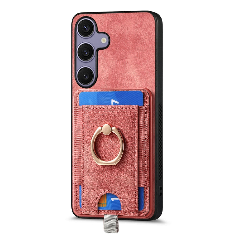 For Samsung Galaxy S25+ 5G Retro Splitable Magnetic Card Bag Leather Phone Case(Pink) - Galaxy Phone Cases by PMC Jewellery | Online Shopping South Africa | PMC Jewellery | Buy Now Pay Later Mobicred