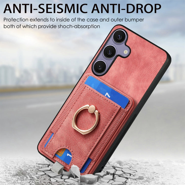 For Samsung Galaxy S25+ 5G Retro Splitable Magnetic Card Bag Leather Phone Case(Pink) - Galaxy Phone Cases by PMC Jewellery | Online Shopping South Africa | PMC Jewellery | Buy Now Pay Later Mobicred