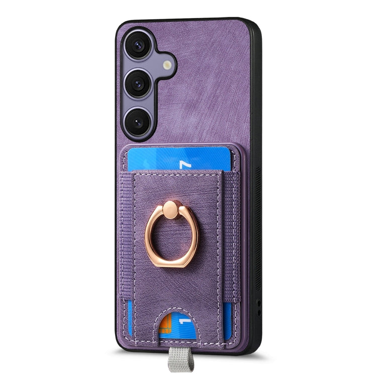 For Samsung Galaxy S25+ 5G Retro Splitable Magnetic Card Bag Leather Phone Case(Purple) - free shipping - PMC Jewellery - Order now!