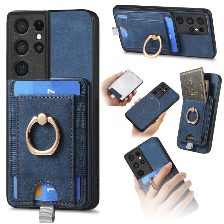 For Samsung Galaxy S25 Ultra 5G Retro Splitable Magnetic Card Bag Leather Phone Case(Blue) - Galaxy Phone Cases by PMC Jewellery | Online Shopping South Africa | PMC Jewellery | Buy Now Pay Later Mobicred