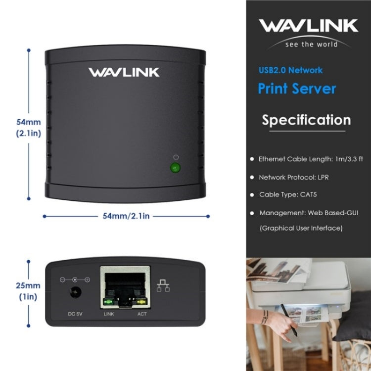 WAVLINK NU72P11 100Mbps Network Print Server USB 2.0 Network Printer Power Adapter(UK Plug) - Printer Accessories by WAVLINK | Online Shopping South Africa | PMC TechLife | Buy Now Pay Later Mobicred