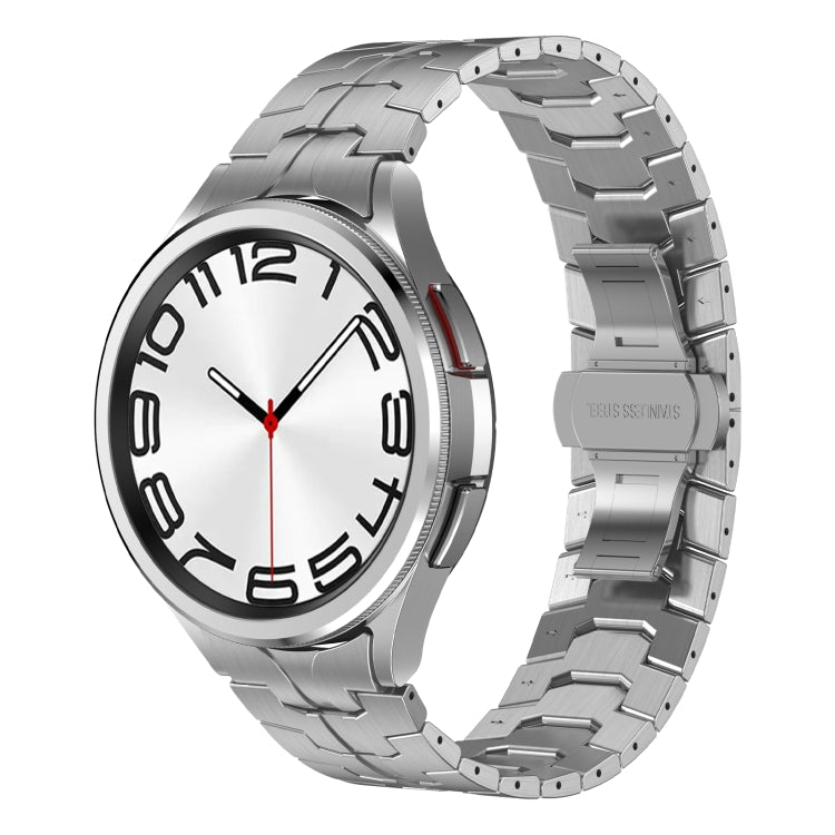 For Samsung Galaxy Watch 4 40 / 44mm Lron Man Curved Connection Stainless Steel Watch Band(Silver) - Watch Bands by PMC TechLife | Online Shopping South Africa | PMC TechLife
