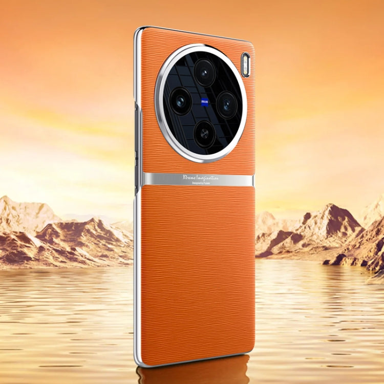 For vivo X100 Electroplating Plain-leather All-inclusive Shockproof Phone Case(Orange) - X100 Cases by PMC TechLife | Online Shopping South Africa | PMC TechLife | Buy Now Pay Later Mobicred