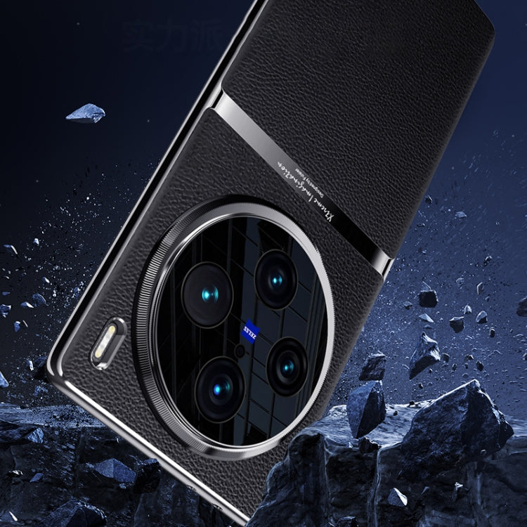 For vivo X100 Pro Electroplating Plain-leather All-inclusive Shockproof Phone Case(Black) - X100 Pro Cases by PMC TechLife | Online Shopping South Africa | PMC TechLife