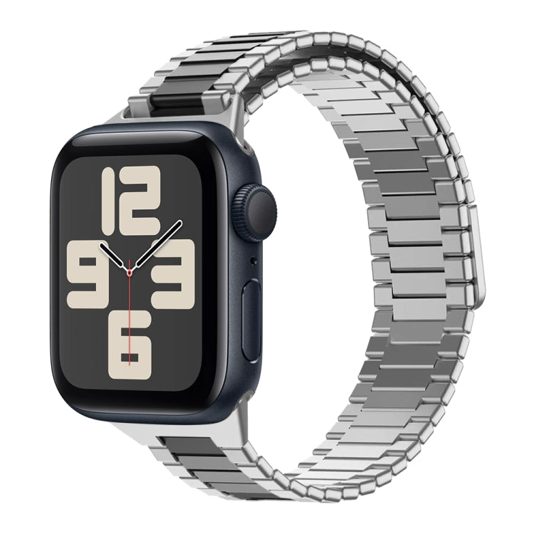 For Apple Watch SE 2023 40mm Bamboo Magnetic Stainless Steel Metal Watch Strap(Silver Black) - Watch Bands by PMC TechLife | Online Shopping South Africa | PMC TechLife