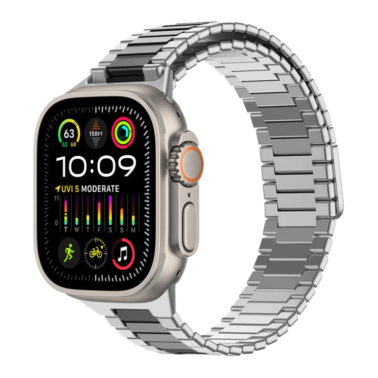 For Apple Watch Ultra 2 49mm Bamboo Magnetic Stainless Steel Metal Watch Strap(Silver Black) - Watch Bands by PMC TechLife | Online Shopping South Africa | PMC TechLife