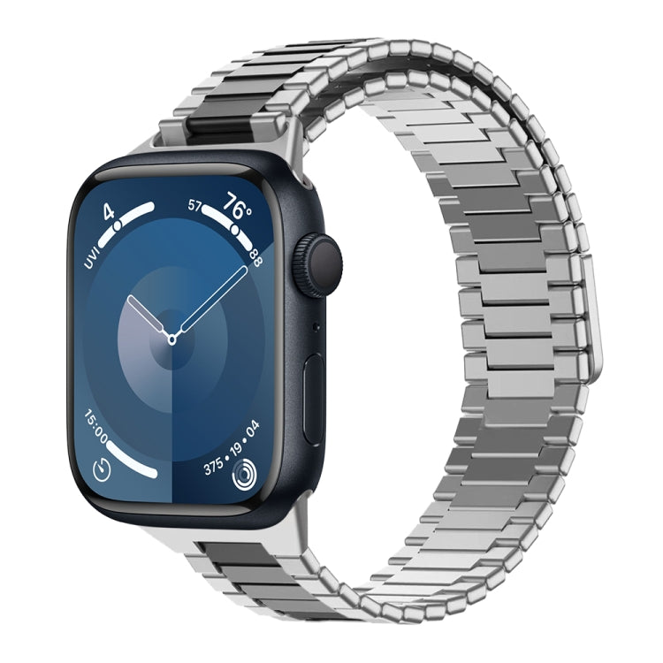 For Apple Watch Series 9 41mm Bamboo Magnetic Stainless Steel Metal Watch Strap(Silver Black) - free shipping - PMC TechLife - Order now!