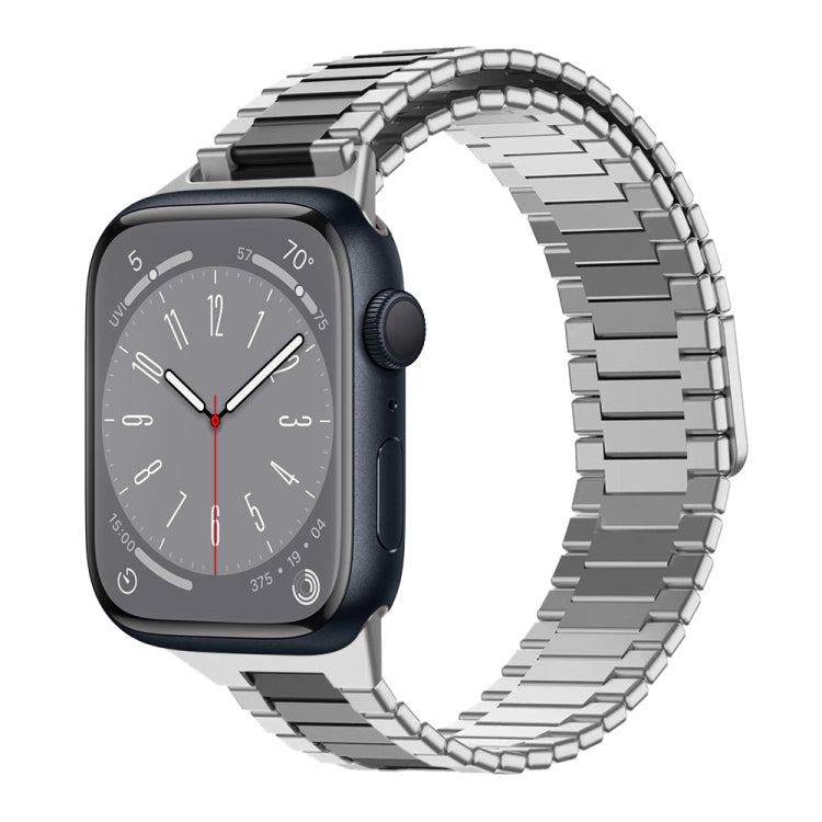 For Apple Watch Series 8 45mm Bamboo Magnetic Stainless Steel Metal Watch Strap(Silver Black) - Watch Bands by PMC TechLife | Online Shopping South Africa | PMC TechLife