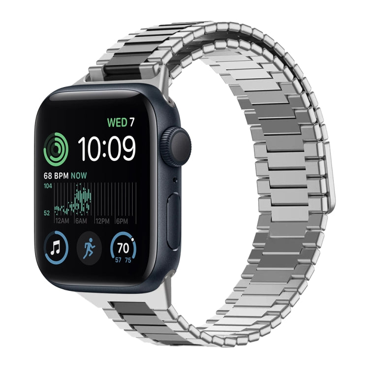 For Apple Watch SE 2022 44mm Bamboo Magnetic Stainless Steel Metal Watch Strap(Silver Black) - Watch Bands by PMC TechLife | Online Shopping South Africa | PMC TechLife