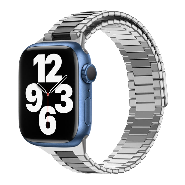 For Apple Watch Series 7 45mm Bamboo Magnetic Stainless Steel Metal Watch Strap(Silver Black) - Watch Bands by PMC TechLife | Online Shopping South Africa | PMC TechLife