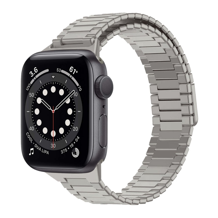 For Apple Watch Series 6 44mm Bamboo Magnetic Stainless Steel Metal Watch Strap(Titanium Color) - Watch Bands by PMC TechLife | Online Shopping South Africa | PMC TechLife