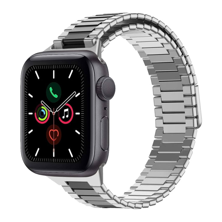 For Apple Watch Series 5 40mm Bamboo Magnetic Stainless Steel Metal Watch Strap(Silver Black) - Watch Bands by PMC TechLife | Online Shopping South Africa | PMC TechLife