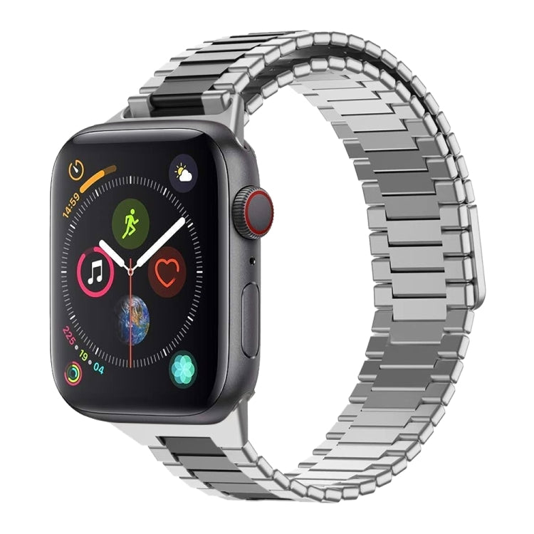 For Apple Watch Series 4 44mm Bamboo Magnetic Stainless Steel Metal Watch Strap(Silver Black) - Watch Bands by PMC TechLife | Online Shopping South Africa | PMC TechLife