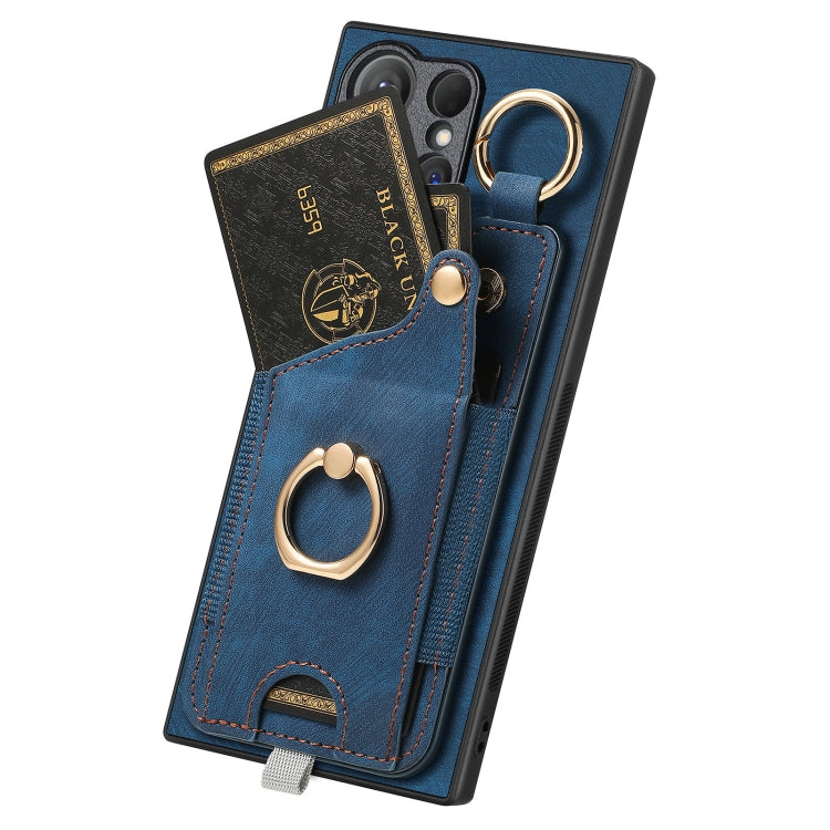 For Samsung Galaxy S24 Ultra 5G Retro Skin-feel Ring Card Bag Phone Case with Hang Loop(Blue) - Galaxy S24 Ultra 5G Cases by PMC TechLife | Online Shopping South Africa | PMC TechLife | Buy Now Pay Later Mobicred