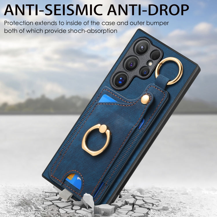 For Samsung Galaxy S24 Ultra 5G Retro Skin-feel Ring Card Bag Phone Case with Hang Loop(Blue) - Galaxy S24 Ultra 5G Cases by PMC TechLife | Online Shopping South Africa | PMC TechLife | Buy Now Pay Later Mobicred