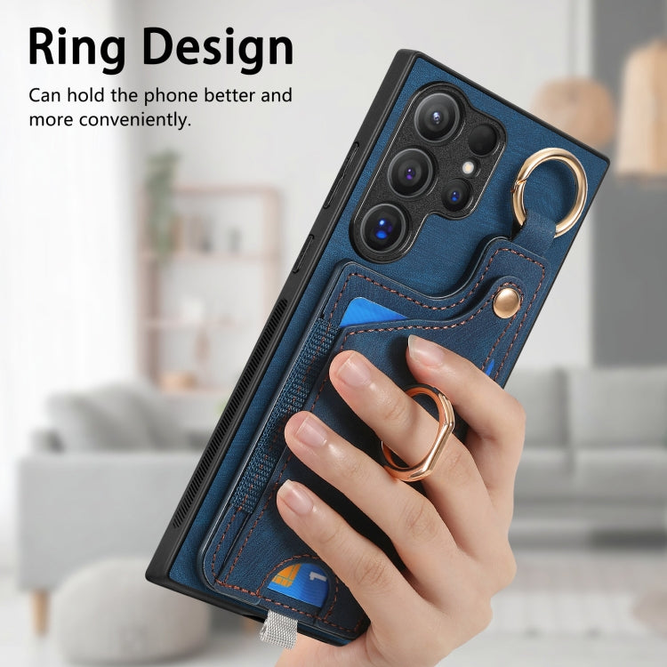 For Samsung Galaxy S24 Ultra 5G Retro Skin-feel Ring Card Bag Phone Case with Hang Loop(Blue) - Galaxy S24 Ultra 5G Cases by PMC TechLife | Online Shopping South Africa | PMC TechLife | Buy Now Pay Later Mobicred
