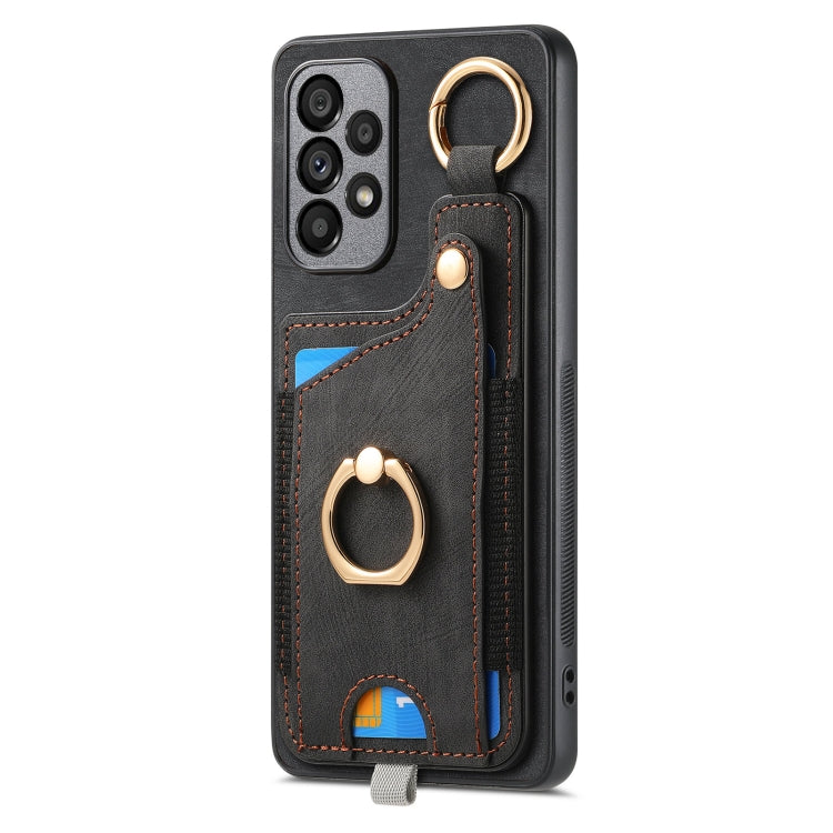 For Samsung Galaxy A25 Retro Skin-feel Ring Card Bag Phone Case with Hang Loop(Black) - Galaxy Phone Cases by PMC TechLife | Online Shopping South Africa | PMC TechLife | Buy Now Pay Later Mobicred