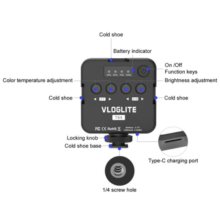 VLOGLITE T64 Portable Small Phone Video Fill Light Photography Beauty Light -  by VLOGLITE | Online Shopping South Africa | PMC TechLife | Buy Now Pay Later Mobicred