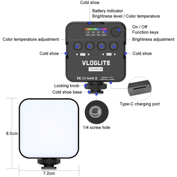 VLOGLITE T64RGB Mini Pocket Beauty Light Portable RGB Fill Light Cell Phone Camera Video Fill Light - free shipping - PMC TechLife - Order now!