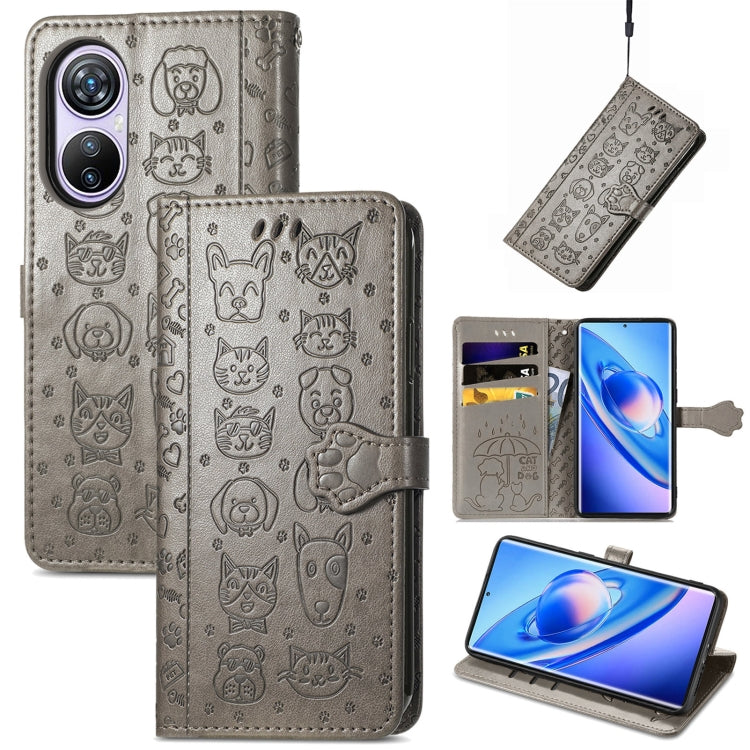 For Blackview A200 Pro Cat and Dog Embossed Leather Phone Case(Grey) - More Brand by PMC TechLife | Online Shopping South Africa | PMC TechLife