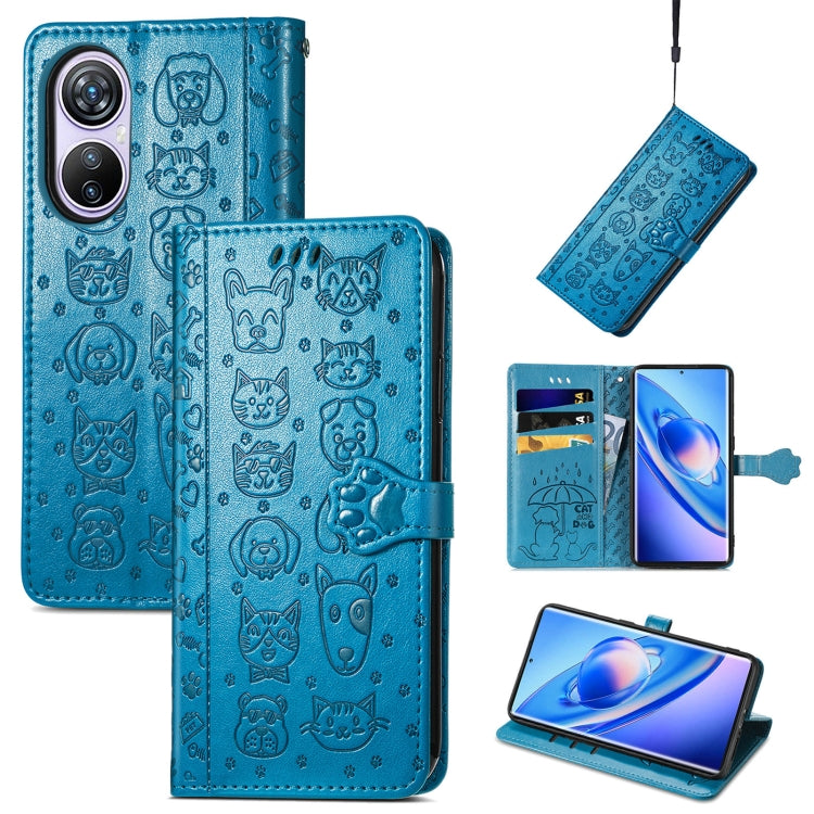 For Blackview A200 Pro Cat and Dog Embossed Leather Phone Case(Blue) - More Brand by PMC TechLife | Online Shopping South Africa | PMC TechLife