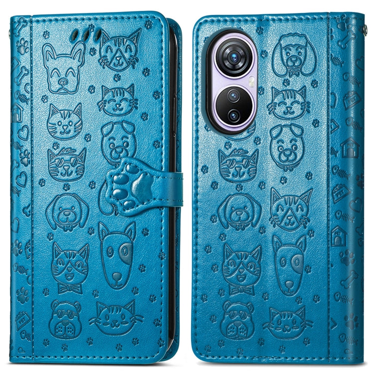 For Blackview A200 Pro Cat and Dog Embossed Leather Phone Case(Blue) - More Brand by PMC TechLife | Online Shopping South Africa | PMC TechLife
