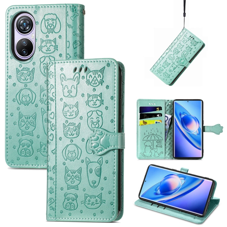 For Blackview A200 Pro Cat and Dog Embossed Leather Phone Case(Green) - More Brand by PMC TechLife | Online Shopping South Africa | PMC TechLife