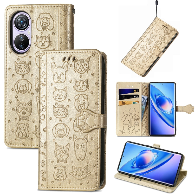 For Blackview A200 Pro Cat and Dog Embossed Leather Phone Case(Gold) - More Brand by PMC TechLife | Online Shopping South Africa | PMC TechLife