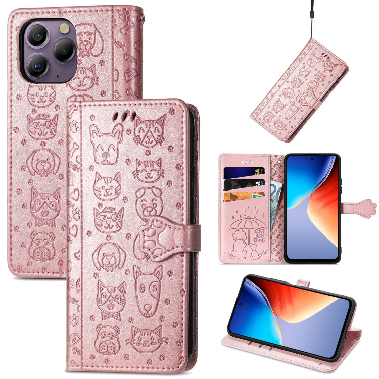 For Blackview A96 Cat and Dog Embossed Leather Phone Case(Rose Gold) - More Brand by PMC TechLife | Online Shopping South Africa | PMC TechLife