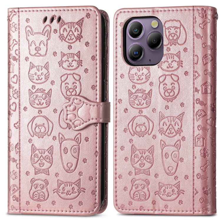 For Blackview A96 Cat and Dog Embossed Leather Phone Case(Rose Gold) - More Brand by PMC TechLife | Online Shopping South Africa | PMC TechLife