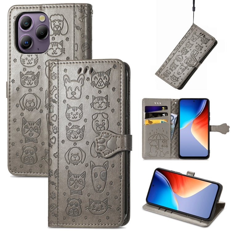 For Blackview A96 Cat and Dog Embossed Leather Phone Case(Grey) - More Brand by PMC TechLife | Online Shopping South Africa | PMC TechLife